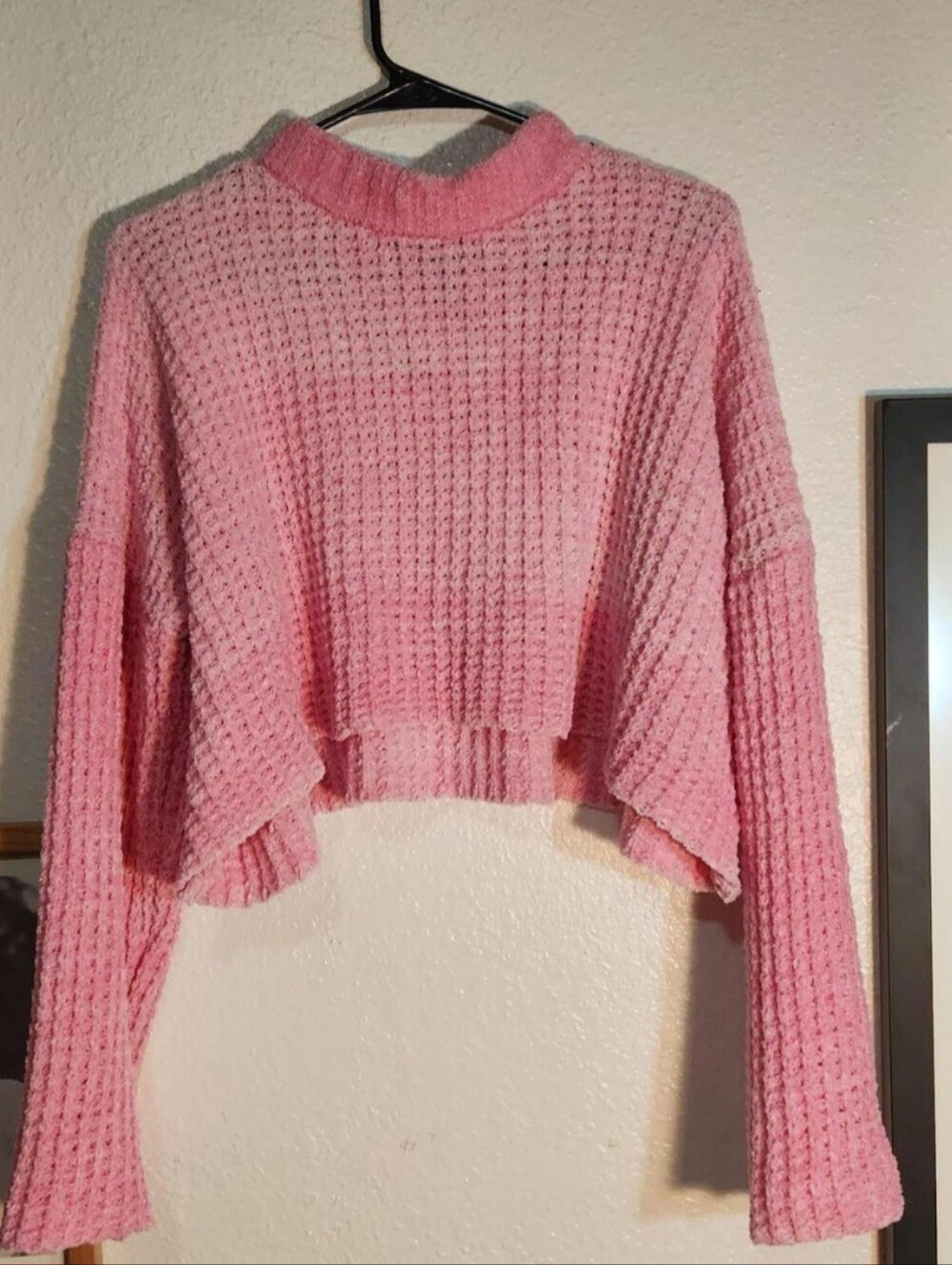 Forever 21 Pink Cropped Waffle Knit Sweater